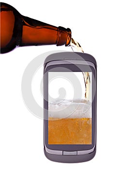 To fill, pour glass beer, phone