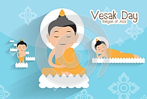 To give birth and Enlighten and nirvana.Vesak day.Buddha on the lotus Vector photo