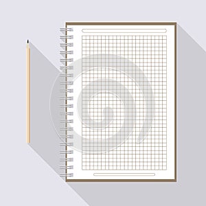 To left handed pencil and blank checkered paper notebook