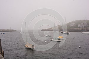 Rockport Harbor on a foggy day