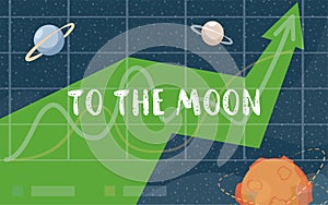 To the moon vector flat banner design. Financial success, good financial strategy, professional investment concept.