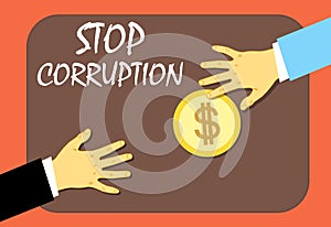 To stop the corruption of a money transfer. Illegal way. Vector illustration.