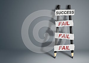 To success through failures creative concept, pencil Ladder with photo