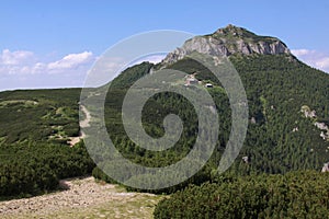 Toaca peak and trail in Ceahlau mountains, Romania