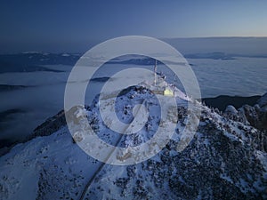 Toaca summit in Ceahlau mountain, Romania. Aerial