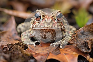 toad camouflaged in leaves