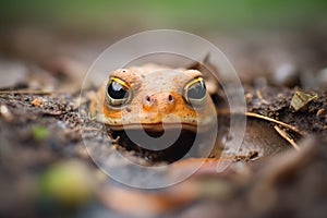 toad peeping from a wet hole in the ground