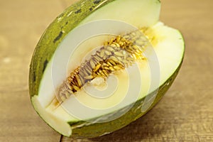 Toad skin melon halved