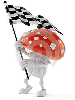 Toadstool character waving race flag