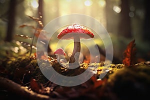 Toadstools in the Forest - Generative AI photo