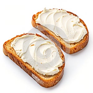 Toast bread with cream cheese isolated on white photo