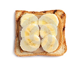 Toast bread with tasty peanut butter and banana slices