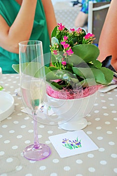 Flowers and champagne for a celebration. photo