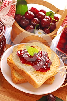 Toast with cherry confiture