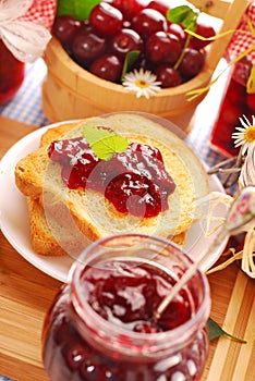 Toast with cherry confiture