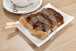 Toast with chocolate cream spread