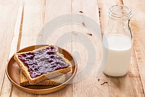 Toast with jam and milk bottle