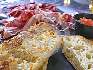 Toast with jamÃ³n in a restaurant in Toledo, Castilla-La Mancha photo