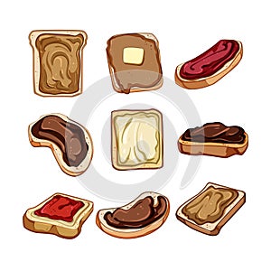 toast jam set cartoon vector illustration