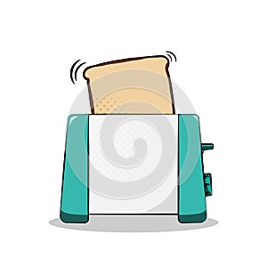 Toast jumping out of toaster, breakfast food vector illustration in simple cartoon style