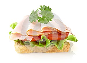 Toast with lettuce,tomato,cold cuts with parsley on white