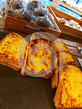 Toast with milk jam and margarine is neatly lined up