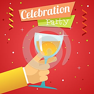 Toast Pledge Celebration Success Prosperity Symbol Hand Hold Glass Drink Icon Flat Design Template Vector Illustration