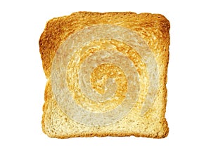 Toast slice isolated on white. Close-up of toast, top view. Toast isolated on white. Single slice of lightly toasted