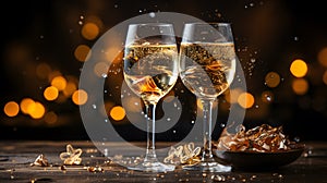 Toast with sparkling wine or champagne glasses Festive luxury celebration birthday new year\'s eve