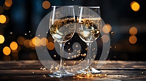 Toast with sparkling wine or champagne glasses Festive luxury celebration birthday new year\'s eve
