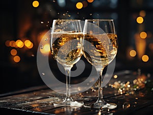 Toast to Love: A Pair of Champagne Glasses Clinking Together on Valentine\'s Day AI Generated