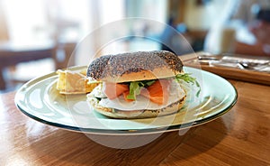 Toasted bagel with salmon