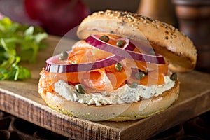 Toasted Bagel with Smoked Salmon and Cream Cheese photo