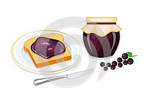 Toasted bread with black currant jam vector illustration