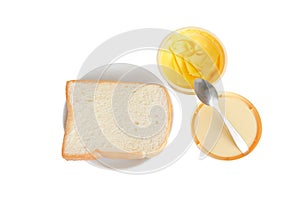 Toasted bread and butter on white background .clipping path