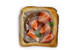 Toasted bread with chocolate spread cooking gourmet strawberry isolated white background