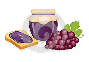 Toasted bread with grape jam vector illustration