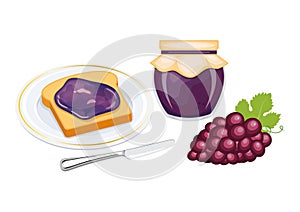 Toasted bread with grape jam vector illustration