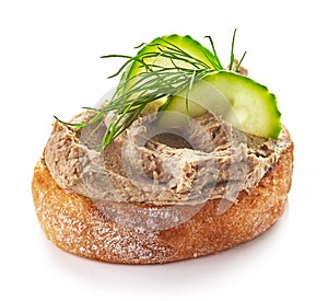 Toasted bread with homemade liver pate photo