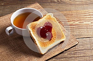 Toasted bread with jam and tea