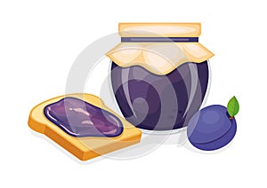 Toasted bread with plum jam vector illustration