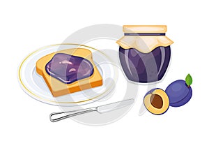 Toasted bread with plum jam vector illustration