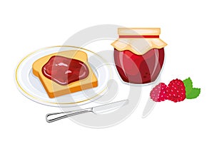 Toasted bread with raspberry jam vector illustration