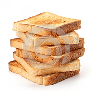 Toasted bread slices stack isolated on white background
