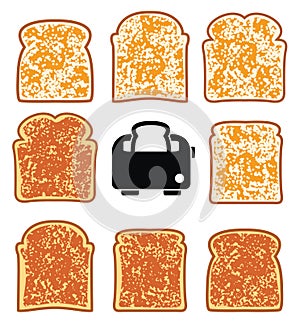 Toasted bread slices and toaster. vector