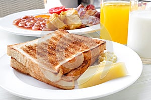 Toasted bread and some food food for breakfast