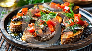 Toasted bread with tomatoes and anchovies