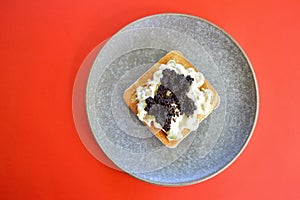 Toasted bread with tzatziki and black caviar