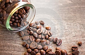 Toasted coffee beans in a glass jar