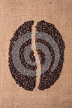 Toasted coffee shape beans